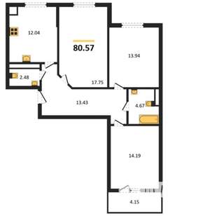 3-к квартира, вторичка, 81м2, 8/9 этаж