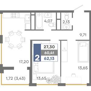 2-к квартира, вторичка, 62м2, 2/16 этаж