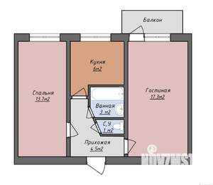 2-к квартира, вторичка, 46м2, 4/5 этаж
