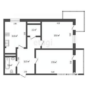 2-к квартира, вторичка, 61м2, 3/16 этаж