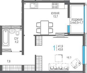 1-к квартира, строящийся дом, 45м2, 12/16 этаж