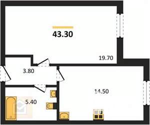 1-к квартира, вторичка, 43м2, 1/18 этаж