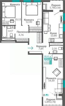 3-к квартира, вторичка, 77м2, 7/9 этаж