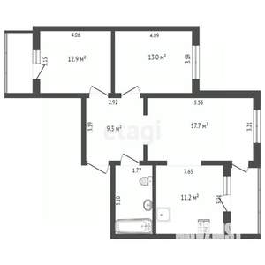 3-к квартира, вторичка, 74м2, 9/10 этаж