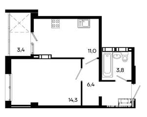 1-к квартира, строящийся дом, 39м2, 8/16 этаж