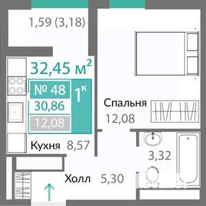 1-к квартира, вторичка, 31м2, 8/10 этаж