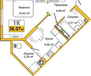 1-к квартира, вторичка, 36м2, 3/9 этаж