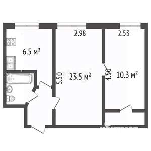 2-к квартира, вторичка, 41м2, 1/4 этаж