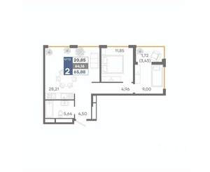 2-к квартира, вторичка, 66м2, 12/16 этаж