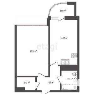 1-к квартира, вторичка, 46м2, 10/17 этаж