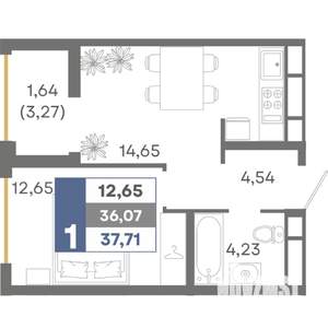 1-к квартира, вторичка, 38м2, 2/16 этаж