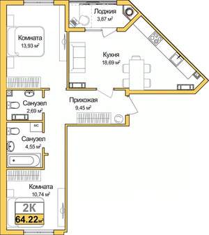 2-к квартира, вторичка, 62м2, 7/9 этаж