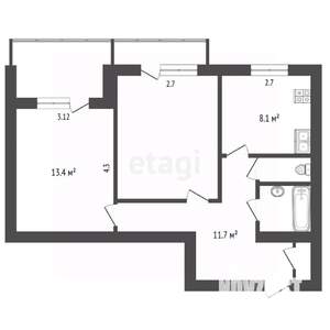 2-к квартира, вторичка, 59м2, 7/10 этаж