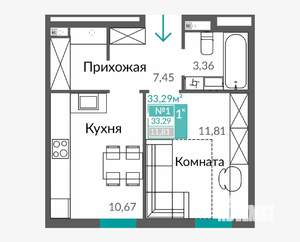 1-к квартира, вторичка, 33м2, 2/9 этаж