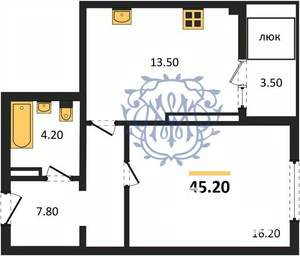 1-к квартира, вторичка, 45м2, 13/16 этаж