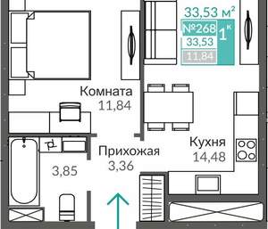 1-к квартира, вторичка, 34м2, 3/9 этаж