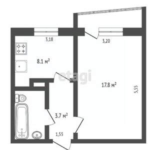 1-к квартира, вторичка, 34м2, 7/9 этаж