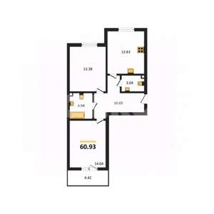 2-к квартира, сданный дом, 60м2, 8/9 этаж