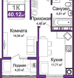 1-к квартира, вторичка, 38м2, 9/9 этаж