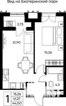 1-к квартира, строящийся дом, 44м2, 8/16 этаж