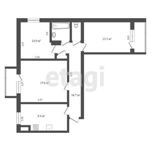 3-к квартира, вторичка, 69м2, 1/9 этаж
