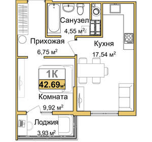 1-к квартира, вторичка, 41м2, 4/16 этаж