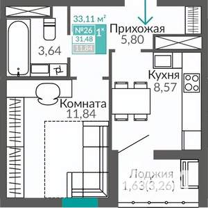 1-к квартира, строящийся дом, 31м2, 5/9 этаж