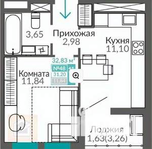 1-к квартира, вторичка, 33м2, 9/9 этаж
