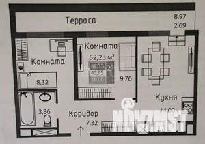 2-к квартира, вторичка, 52м2, 7/9 этаж
