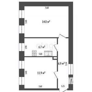 2-к квартира, вторичка, 53м2, 2/2 этаж