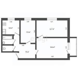 3-к квартира, вторичка, 51м2, 3/5 этаж