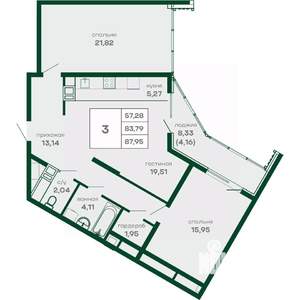 3-к квартира, вторичка, 88м2, 11/16 этаж