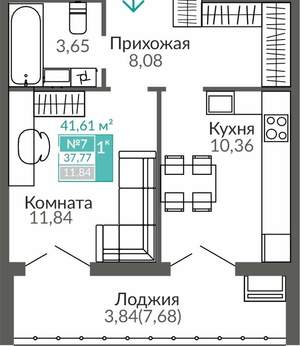 1-к квартира, вторичка, 38м2, 2/9 этаж