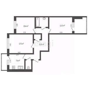3-к квартира, вторичка, 76м2, 5/10 этаж