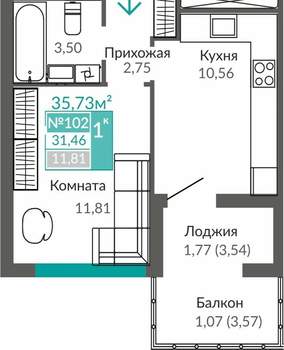 1-к квартира, вторичка, 31м2, 6/9 этаж