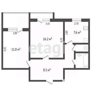 2-к квартира, вторичка, 56м2, 2/10 этаж