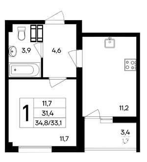 1-к квартира, вторичка, 35м2, 8/9 этаж
