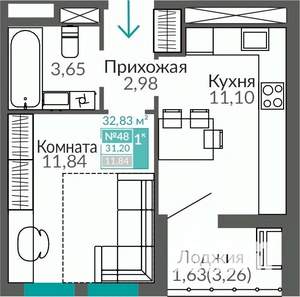 1-к квартира, строящийся дом, 31м2, 9/9 этаж