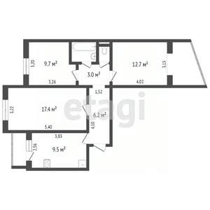 3-к квартира, вторичка, 66м2, 7/9 этаж