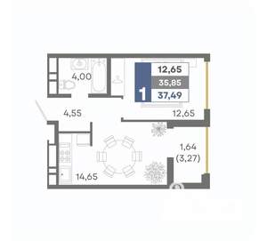 1-к квартира, вторичка, 37м2, 15/16 этаж