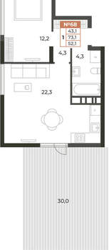 1-к квартира, вторичка, 52м2, 6/8 этаж