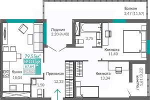 2-к квартира, строящийся дом, 68м2, 6/9 этаж