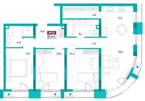 3-к квартира, вторичка, 96м2, 2/9 этаж