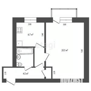 1-к квартира, вторичка, 37м2, 4/4 этаж