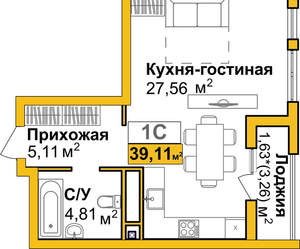 1-к квартира, вторичка, 39м2, 9/16 этаж