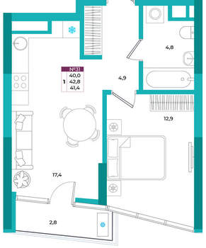 1-к квартира, вторичка, 41м2, 6/24 этаж