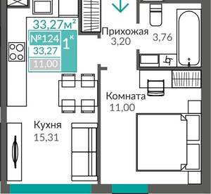 1-к квартира, вторичка, 33м2, 1/9 этаж