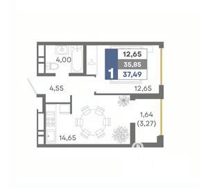 1-к квартира, вторичка, 37м2, 11/16 этаж