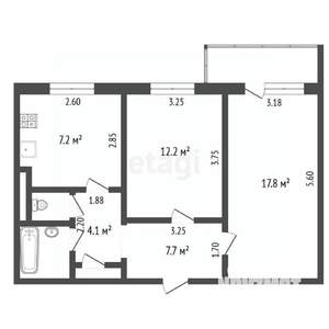 2-к квартира, вторичка, 49м2, 9/9 этаж