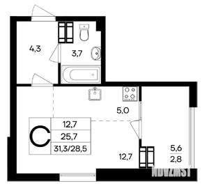 Студия квартира, строящийся дом, 31м2, 6/9 этаж